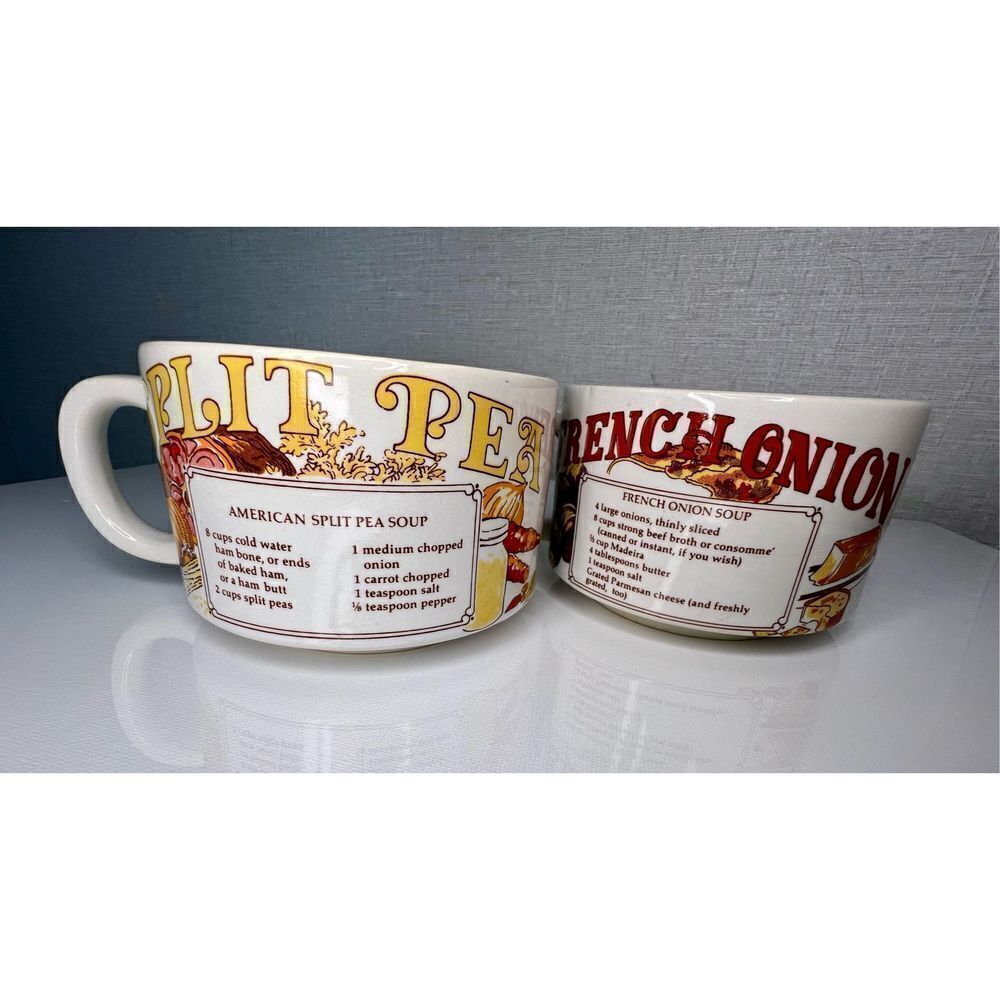 Bundle Of Two Vintage Glass Soup Recipe Bowls With Handle